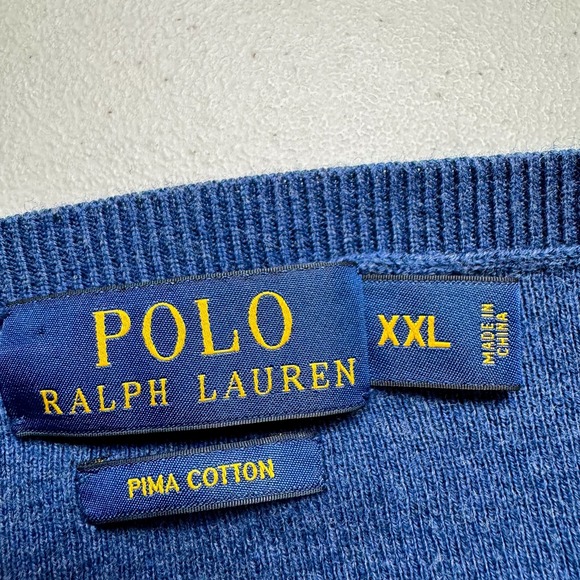 Polo Ralph Lauren Sweater Mens 2XL Blue V Neck Pima Cotton Pullover Classic XXL‎ - Picture 6 of 10